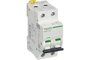 Schneider Electric A9F74216 IC60N Interruttore di circuito, Acti9, 2P, 16A, Curvatura C, 50/60 Hz, Bianco