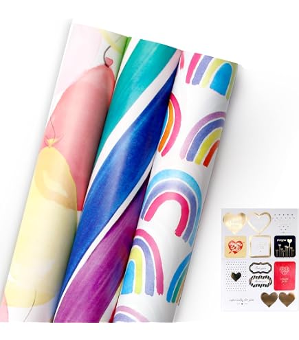 3 Rotoli Di Carta Da Regalo Di Compleanno Da 43 Cm X 3 M, Carta Da Regalo Riciclabile, Stampata Con Cavallo E Foca, Adatta Per La Decorazione Di Regali Di Compleanno Di - 5
