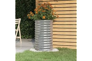 FENLAX Macetero de acero con recubrimiento de polvo, 40 x 40 x 68 cm, color plateado, para jardín, bancal alto, para verduras, macetas, macizos elevados para terraza, bancal alto, balcón, caja para