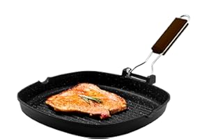 Zanetti, Bistecchiera 24 x 24 cm, Piastra grill in Alluminio Pressofuso ad Alto Spessore, Piastra Grill adatta ai Piani ad Induzione, Manico Pieghevole
