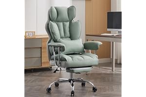 Efomao krzesło biurowe ergonomiczne z ekoskóry, duże i wysokie, udźwig 200 kg, regulowane oparcie, fotel komputerowy obrotowy z podnóżkiem i podparciem lędźwiowym