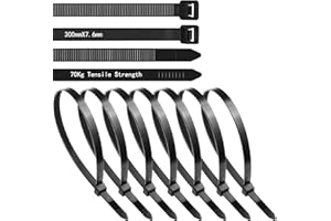 Fwilo 100 Pack Thick Cable Ties Black 300mmx7.6mm Large Cable Ties Ties Tensile Strength 70KG Zip Ties Heavy Duty Self Locking 12 inch/30 cm Extra Long Zip Tie