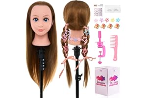 ‎NEVERLAND BEAUTY & HEALTH Neverland Beauty 22" Frisierkopf 60% Echthaar Übungskopf - Puppenkopf zum Frisieren Trainingskopf für Friseure mit Klemme und DIY Haare Frisuren Set