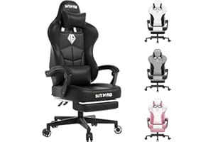 Popsit Gaming Chair with Footrest, Ergonomic Video Game Chair, Big and Tall PU Leather Computer Gamer Chair, Height Adjustable Swivel Office and Home Chair for Adults - Black