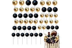 JMOOT Tortendeko Kugeln Cake Topper 50 Stück Kuchen Deko Tortenaufsatz Kugel Schwarz und Gold Ballon Kuchenaufsätze für Geburtstagsfeier