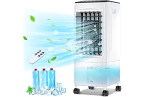 GREGALI Aire Acondicionado Portátil, 3 en 1, Enfriador de Aire Evaporativo Portátil, Humidificador, Ventilador, 3 Velocidades, 5.5L, Control Remoto, 1-7H Timer, para Habitación, Hogar, Oficina, Dormitorio