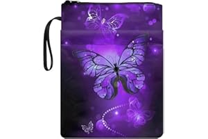 Poceacles Housse de livre légère en polyester avec fermeture éclair et poche avant Motif papillons Violet, taille unique, CZ25