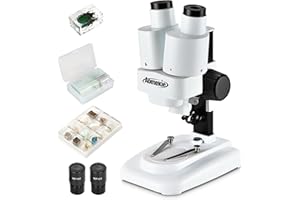 Aomekie Microscope Stéréo 20X/40X Loupe Binoculaire 3D avec Lames de Verre et Spécimen pour Juniors et Etudiants