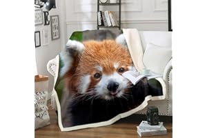 LOUSSIESD Czerwona panda szerpa koc urocza panda polarowy koc narzuta dla dzieci chłopców dziewcząt dzikie zwierzę dekoracja pluszowy koc dżungla dzika przyroda styl puszysty koc na sofę łóżko kanapę,