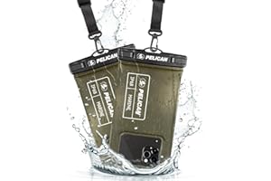 Pelican Marine - IP68 wasserdichte Handytasche/Hülle (Normale Größe) - Schwimmende wasserdichte Handyhülle für iPhone 14 Pro/ 13 Pro/ 12 Pro/ S23 - Unterwasser Handyhülle 2er Pack - OD Grün/Schwarz