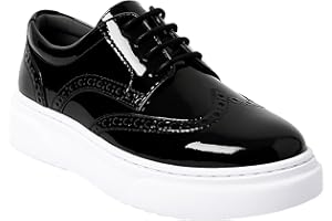 SIRRI Boys Black Brogue Platform Derby Shoes Lace-Up Style for Weddings & Prom