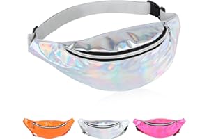 GUKASXI Holographic Fanny Pack for Women Fashion PVC Waist Bag Waterproof Neon Bumbag Laser Waist Bag Hiking Waist Packs for Ladies 80s Women Girls Festival Travel Running Hiking (Silvery)