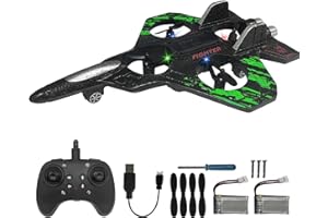 SZJMAO RC Plane for Kids and Beginners, 2.4GHz Form Drone Remote Control Airplane Outdoor Flying Toy, 360° Drop-Resistant Stunt Spin Remote Fighter Jet with Lights (Green)