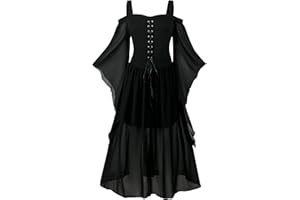 CNVAUIE Renaissance Kostüm Frauen Mittelalterliches Kleid mit Trompetenärmel Gotisch Maxikleid Karneval Halloween Party