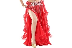 Calcifer Elegante falda de gasa rizada para danza del vientre, vestido de baile con abertura alta para mujer, bailarina profesional