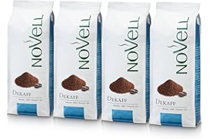 NOVELL - Café Descafeinado Molido Natural 100% Arábico 1kg | Café Descafeinado Molido para Experiencia Gourmet Premium | 4 Bolsas de 250 g | Fácil Uso con Válvula Unidireccional