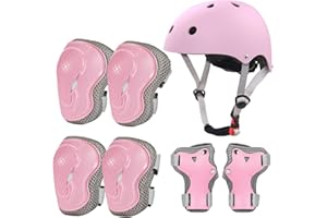 LANOVAGEAR Casco Bici Protezioni Set per Bambini Regolabile Gomitiere Polso Ginocchiere per Skateboard Pattini in Linea Bicicletta Protezione 2-10 Anni Bambina