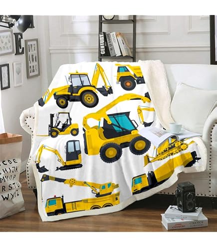 Couverture Polaire Enfant Pelucheuse - Motif Pelleteuse (diggers) Bleu - 130x170 Cm - Doux Et Chaud - Catherine Lansfield