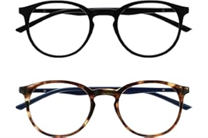 OPULIZE Met Lunettes de Lecture Anti-Lumière Bleue Pack de 2 Montures Rondes et Mincess Charnières à Ressort Améliore le Sommeil Jeux Ordinateur Noir Marron Hommes Femmes BB60-12 +2.00