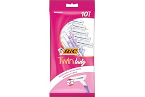 BIC Twin Lady, Disposable Razors with 2 Stainless Steel Blades and Lightweight Handles, Assorted Colours, Pack of 10