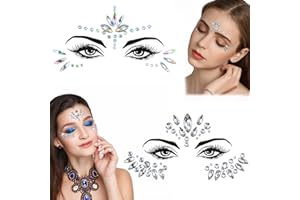 CHRI Pegatinas Cara Festival Brillantes 2 Piezas,Brillantes Para la Cara Pegatinas Catrina Cara Halloween Gemas Faciales Tatuajes Temporales Para Ojos Cara Festival de Fiestas Decoración