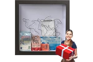 CAICAICAI Scatola Archivio Avventure, Scatole Portaoggetti per Ricordi Viaggio, Scatole Ombra con Fessura sulla Parte Superiore, Collezione Biglietti Viaggio Legno Cornice per Scatola Ombra