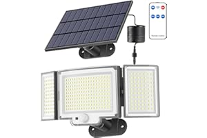 OKOUSE Focos LED Exterior Solares con Mando, Luz con Sensor de Movimiento, Súper Brillante Lamparas con 5M Cable de Extensión, IP65 Impermeable para Jardin
