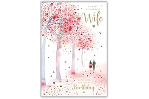 Nigel Quiney 'Wonderful Wife' Large Birthday Card - Cherry Blossom Walk Embossed with Foil - Eco-Friendly & Recyclable