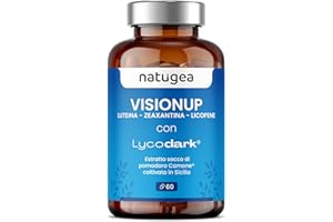 NATUGEA Luteina e Zeaxantina - Integratore occhi Lutemax arricchito con pomodoro Camone siciliano tit. in licopene, mirtillo nero e vitamina C da agrumi. Vegano ad Alto Dosaggio. VISONUP®