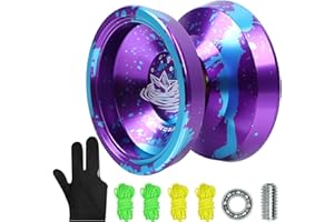 ATPWONZ Yoyo Professional, Colorful Magic Yoyo for Children Adults Metal Yoyo Crystal Yoyo with 5 Yoyo Strings and Yo Yo Glove, Purple and Blue