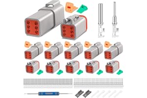 JRready 6 Pin Deutsch Connector Kit DT Series, 6 Pin Way Gray Waterproof DT Connector(5 Set), Size 16 Stamped Contacts 14-18AWG for Car, Truck, Motorcycle, Off-Road Vehicles, Marine, ST6327-6