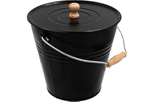 ‎HRB HRB Zinkeimer Ascheeimer mit Deckel schwarz 12 Liter, ideale Kamin Zubehör Erweiterung, Eimer zur Lagerung von heißer und kalter Asche