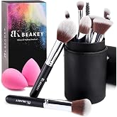 BEAKEY Set of 10 Makeup Brushes with 2 Sponges and Case | Soft Synthetic Bristles Foundation Powder Blush Eye Brushes for Liq