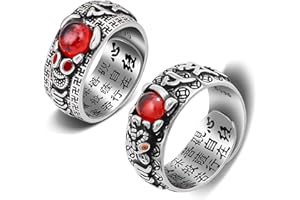Kucheed Feng Shui PiXiu Bague, Réglable Mantra Bagues pour Hommes Femmes,Sutra MANI Amulette Gravée Protection Richesse Amour Prospérité,Rétro Bouddha Ancien Lucky Band Bijoux Cadeau (2 Pièces - C)