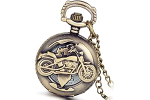 Lancardo, orologio decorativo da taschino da uomo, stile vintage, soggetto: motocicletta, colore bronzo, meccanismo analogico al quarzo, ricco design Openwork, con catenina, idea regalo natalizia