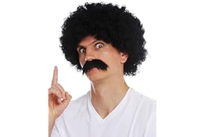 WIG ME UP- 2018553-P103 Peluca Bigote Set Hombres Carnaval rizos crespos voluminosos Afro los años 70 Negro