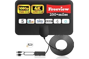 HOCENT TV Aerial Indoor 250+ Miles Long Range - Digital Freeview 4K/1080P HD Amplified TV Aerial with Signal Booster for Local Channels