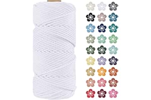 LEREATI Macrame Cord 4mm x 100m, Thick Macrame Rope Natural Cotton Rope Craft String, 4 Strand Twisted Cotton Cord Yarn for DIY Plant Hanger, Wall Hanging, Christmas Decoration (White)