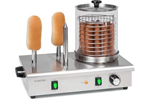 ‎KLARSTEIN Klarstein Wurstfabrik Pro 600 Hot Dog Maker, 600 Watt, 3 Heizspieße, Temperaturregler 30-100 °C, Glaszylinder: Ø 20 cm, Edelstahlkäfig: Ø 17 cm, Edelstahlgehäuse, Profi Würstchenkocher, silber