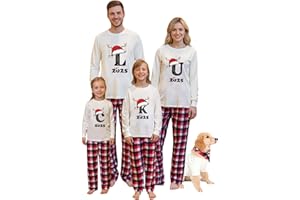 BAUENIEROY Family Christmas Pyjamas Set Mens Womens Letter Printed Xmas Matching Pyjama Kids Comfortable His and Hers Pjs Family Cartoon Cute Boys Girls Matching Christmas Pj