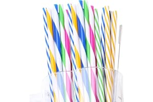 QINCLING 24 Stücke Bunt Hartplastik Trinkhalme Kunststoff Strohhalme Wiederverwendbare Plastik Strohhalm mit Reinigungsbürsten Mehrfarbige Strohstreifen 9 Zoll Waschbar für Partys Kinder Milch Saft Cocktail
