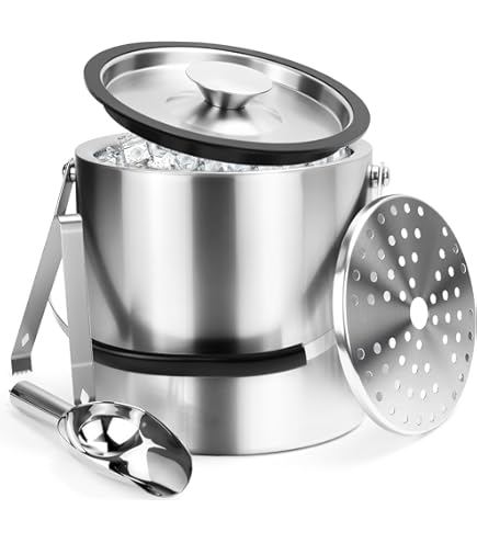 Goxiry Eiswürfelbehälter 2,2L Edelstahl - Doppelwandiger Eiskübel Mit Sieb & Schaufel Für Partys