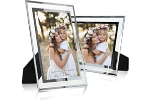 DMSELL 2 Pack Glass Photo Frame 8x6, Glass Picture Frames 8x6 for Wedding Photos,Family Photos and Home Decoration
