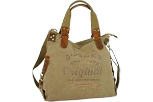 Jennifer Jones - Große Damen Handtasche aus Canvas und Echtleder - Vintage Look - Casual Schultertasche - Umhängetasche