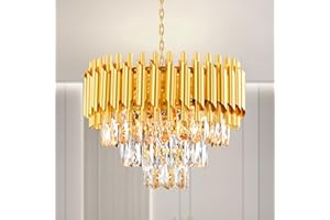 ‎AHXIAOZN AHXIAOZN Modern Kronleuchter Kristall Leuchte,3 Ebenen Regentropfen Kristall Kronleuchter Leuchte 5xE14 Lichter,Kristall Deckenleuchte gold für Esszimmer, Küche, Wohnzimmer, Schlafzimmer(Gold 40cm)