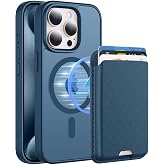 PSR Aksesuar iPhone 15 Pro Max Uyumlu M-Safe Kablosuz Şarj Destekli Mat Kılıf + MagSafe Kartlıklı C&uuml;zdan - Tam Koruma Seti (L