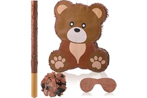 SEEMATN Bear Pinata Birthday Party Decorations Animal Themed Birthday Party Supplies with Blindfold Stick and Confetti for Girls Boys Kids