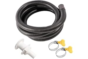 MERIGLARE Universal Hose Pipe for Bilge, 6.6 FT Bilge Pump Hose 0.75 Inch Dia Plumbing Kit Lightweight PVC Plastic Pump Boat Hose Corrugated Flexible Filter with 2 Hose Clamps and Thru-Hull Fitting