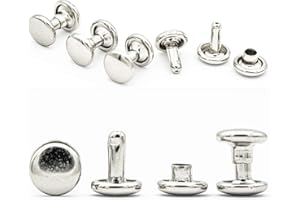 My Belt - 25 Stück Hohlnieten für Leder, Ledernieten 6mm Silber, Doppelkappe Nieten, Gürtelnieten Kappe