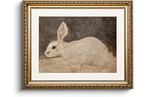 HUARCEY Leinwand Bilder mit Gold Rahmen, Vintage Wandbilder, Klassisch Wand Deko Wohnzimmer Schlafzimmer Badezimmer Küche, Bauernhaus Zimmer Deko Aesthetic, Kaninchen Tier Painting, 33x40cm, klein